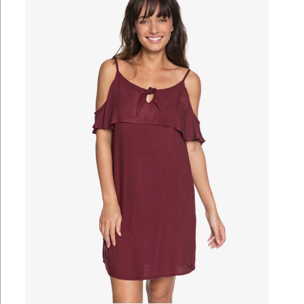 Roxy maroon open shoulder strappy dress!